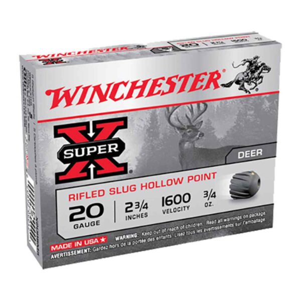 Winchester Super-X Rifled Slug Hollow Point 20 Gauge 2-3/4in 3/4oz Slug Shotshells - 5 Rounds