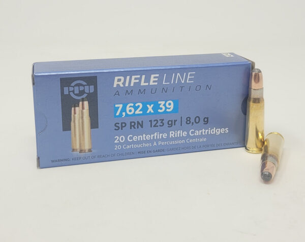 PPU 7.62x39mm Ammunition PP76239S 123 Grain Round Nose Soft Point Brass 20 rounds