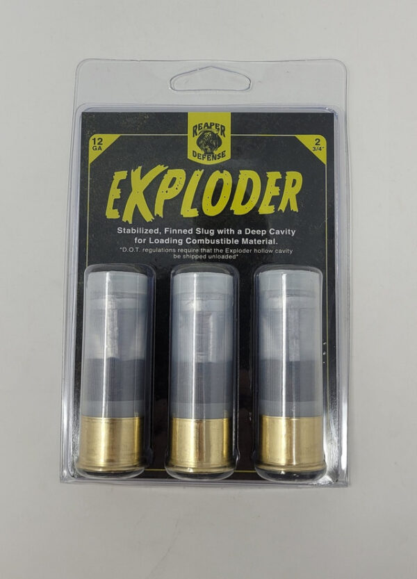 Reaper Defense Exploder 12 Gauge Ammunition 2-3/4" Finned Slug With Deep Cavity For Loading Combustible Material 3 Rounds