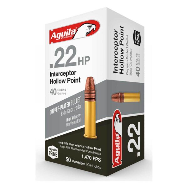 Aguila Interceptor 22 Long Rifle 40gr HP Rimfire Ammo - 50 Rounds