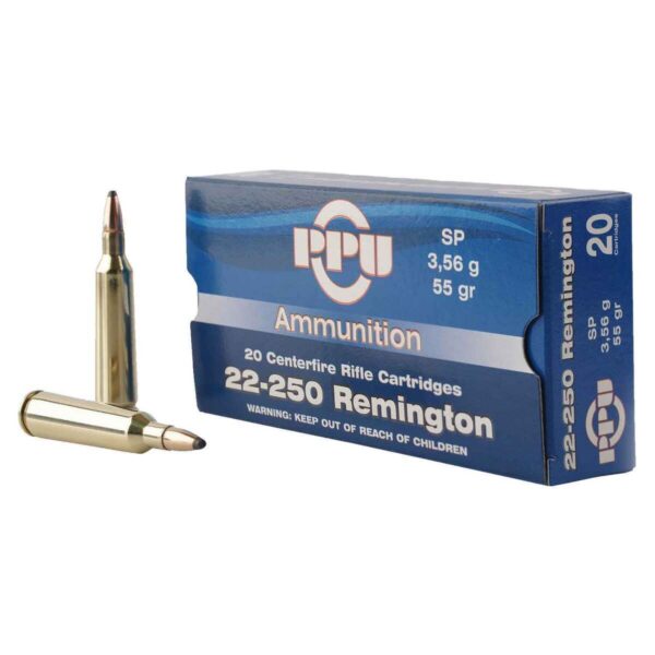 PPU Standard Rifle 22-250 Remington 55gr SP Rifle Ammo - 20 Rounds